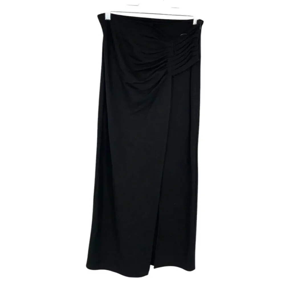 Halogen Ruched Jersey Midi Skirt Black Size XXS NWOT $34 MSRP